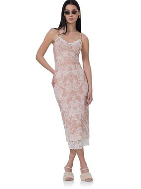NWT Nissa Nude Mesh  Baroque Wallpaper Print Mesh Slip AFRM Dress - Almond